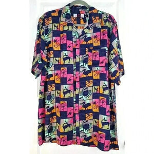 ST DURAND Mens‎ Short Sleeve Button Down Shirt M Abstract Print